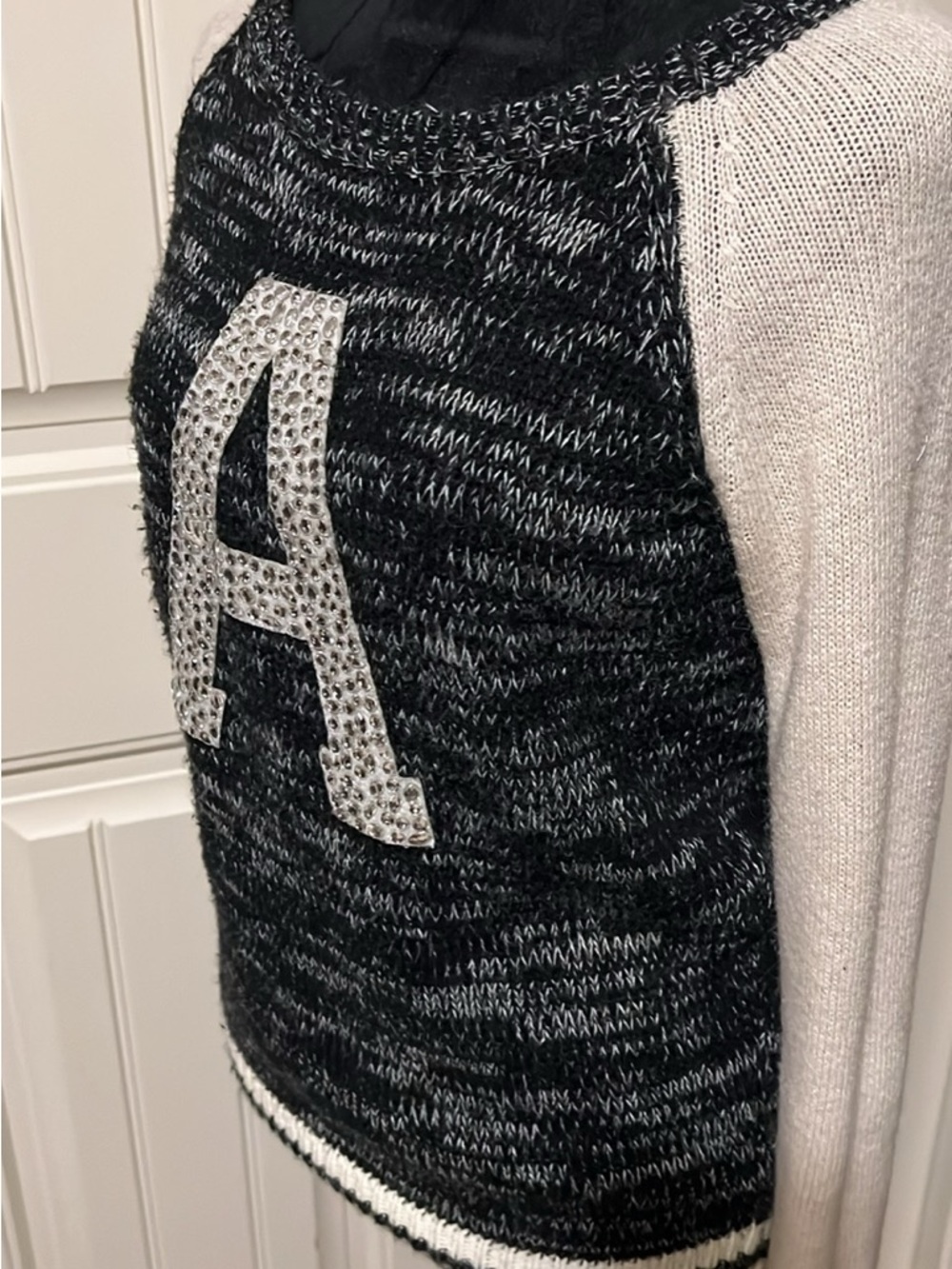 Vero Moda Black & Cream Rhinestone 'A' Raglan Sweater - Picture 2 of 6